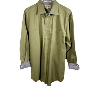 Paul Fredrick Men‎ Dress Shirt No Iron Sz 17-34 Green 2-Ply Cotton Work Office